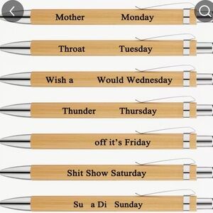 FUNNY ADULT DAYS OF THE WEEK PENS FULL SET. (Bamboo)